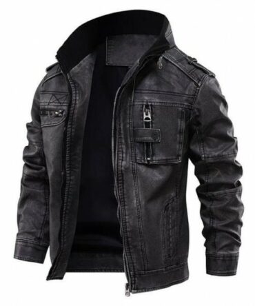 Men's Distressed Black Biker Leather Jacket_Falcon_Jacket-001