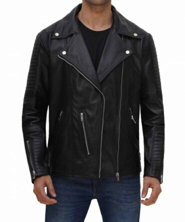 Men's Asymmetrical Black Biker Leather Jacket