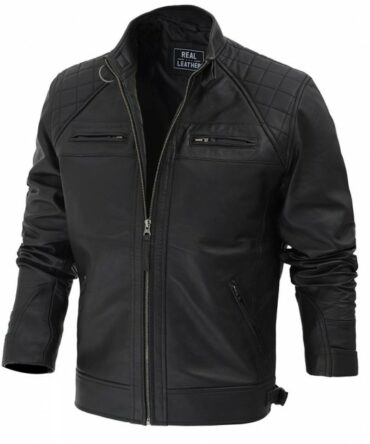 Men's Diamond Classic Johnson Black Biker Leather Jacket