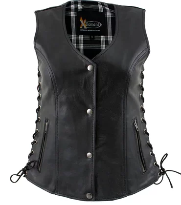 women-flannel-black-snap-button-closure-leather-vest-falcon-jacket-001